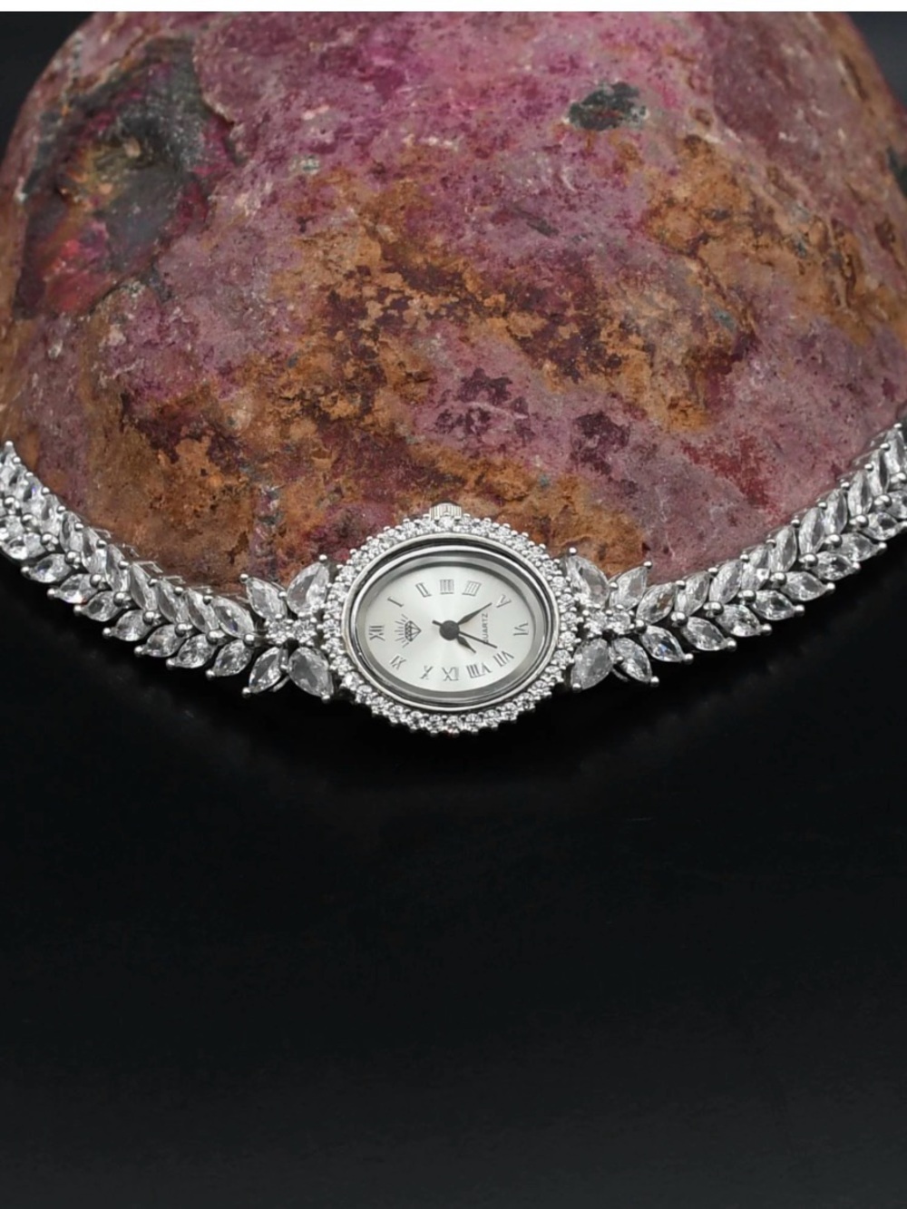 Silver Crystal Leaf Bracelet Watch - Women's Jewelry